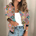 New Loose Stand Collar Cardigan Print Coat Women's Clothing