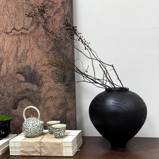 Minimalist Black Wood Grain Flower Ware French Simplicity Decoration Tea Room Study Desktop Home Vase