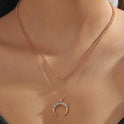 Moon Pendant Double-layer Necklace For Women Exaggerated And Personalized