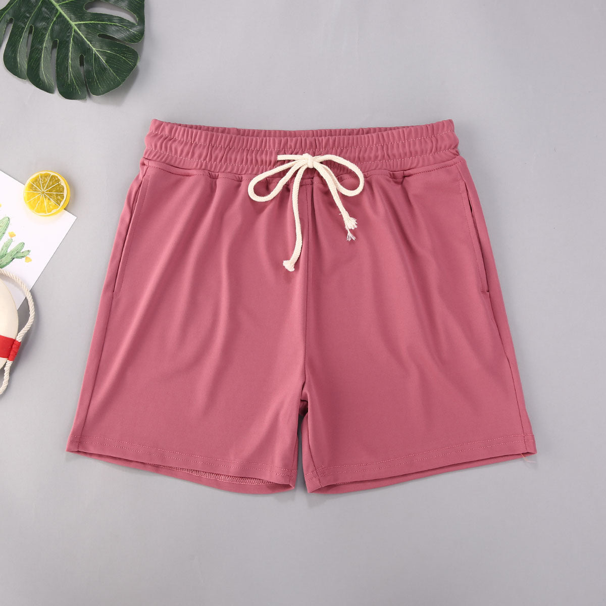 Pocket Drawstring Solid Color Beach Shorts Men