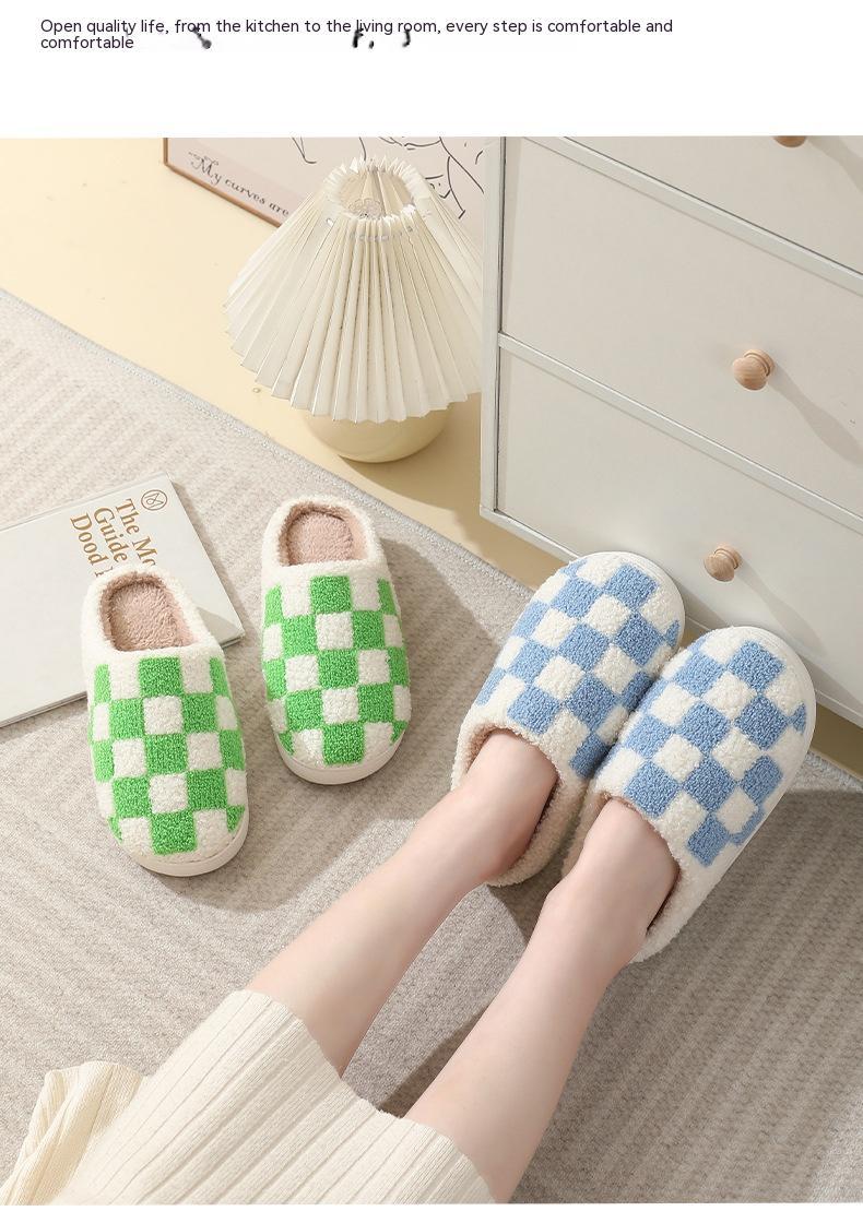 Indoor Home Winter Chessboard Cotton Slippers