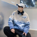 American Fashion Brand Retro Snow Mountain Tie-dye Crew Neck Pullover Sweater