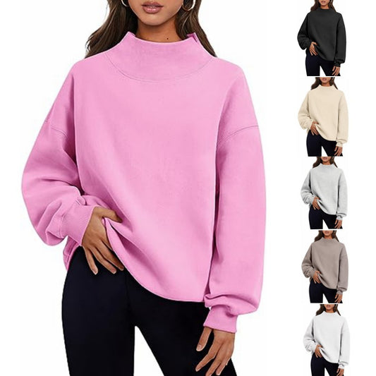 Casual Style Fleece Shirt Thick Half Turtleneck Loose Women's Sweater