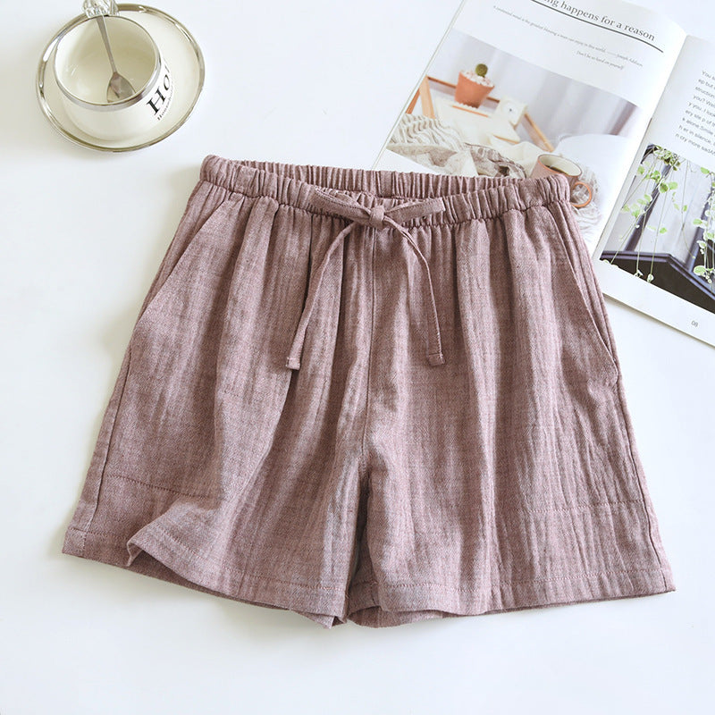 Pure Cotton Gauze Colorful String Washed Home Shorts Couple Style