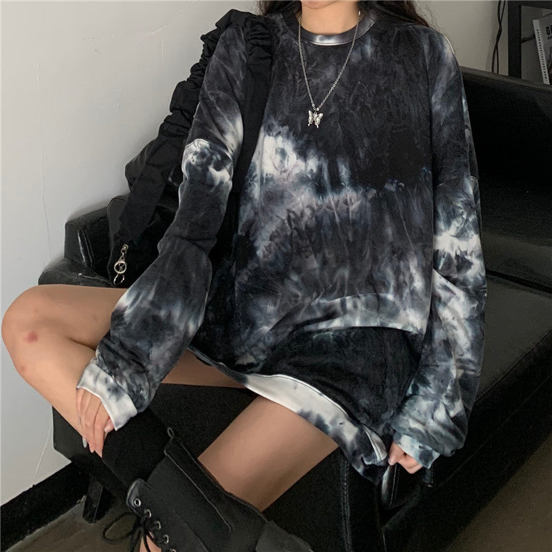 Loose Korean Style Lazy Bf Style Tie-dye Top