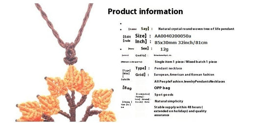 قلادة شجرة الحياة الدائرية المصنوعة من الكريستال الطبيعي منسوجة يدويًا على الموضة