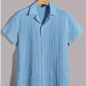 European And American New Striped Shake Stripe Flip Collar Short Sleeve Shirt