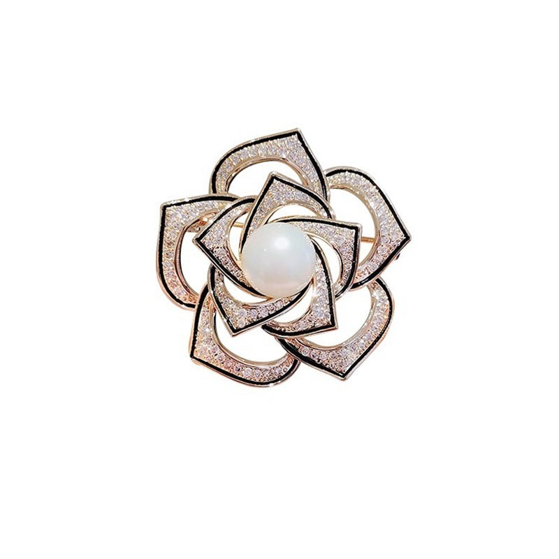 High-grade Classic Style Camellia Brooch Refined Grace Hollow Flowers