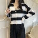 French Style Vintage Stripe Knitted Cardigan Outer Wear Short Sweater For Women