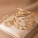 Creative Metal Design Sense Hollow Leaves Opening Ring Bracelet Suit