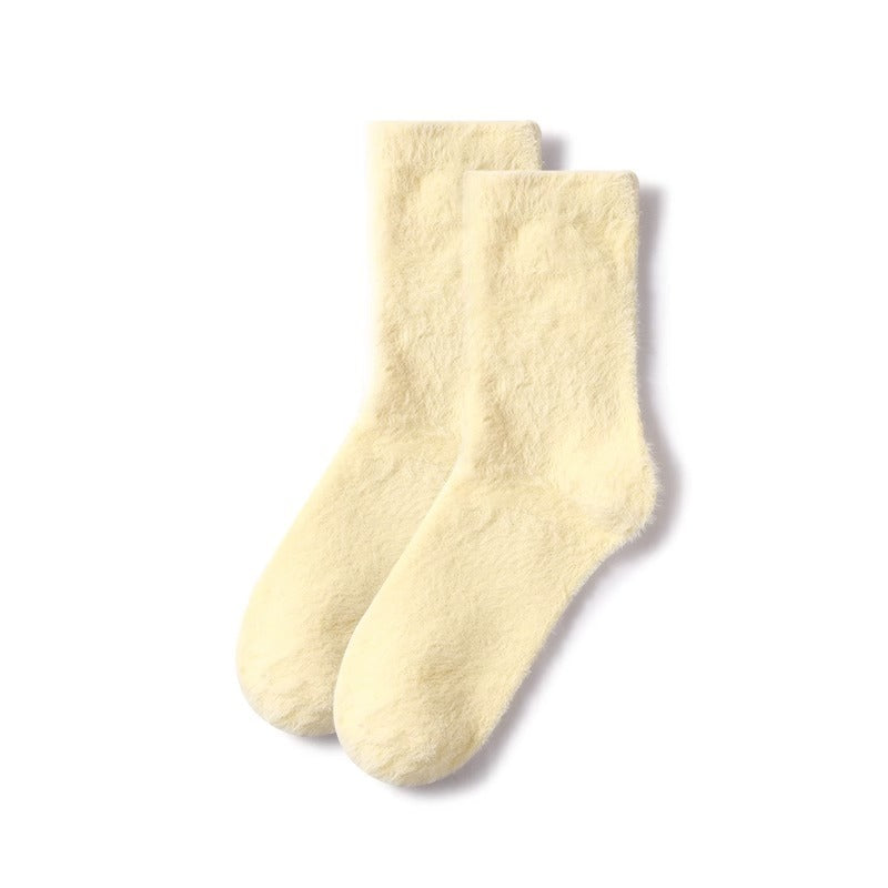 Solid Color Mink Fur Fleece-lined Thick Mid-calf Length Socks