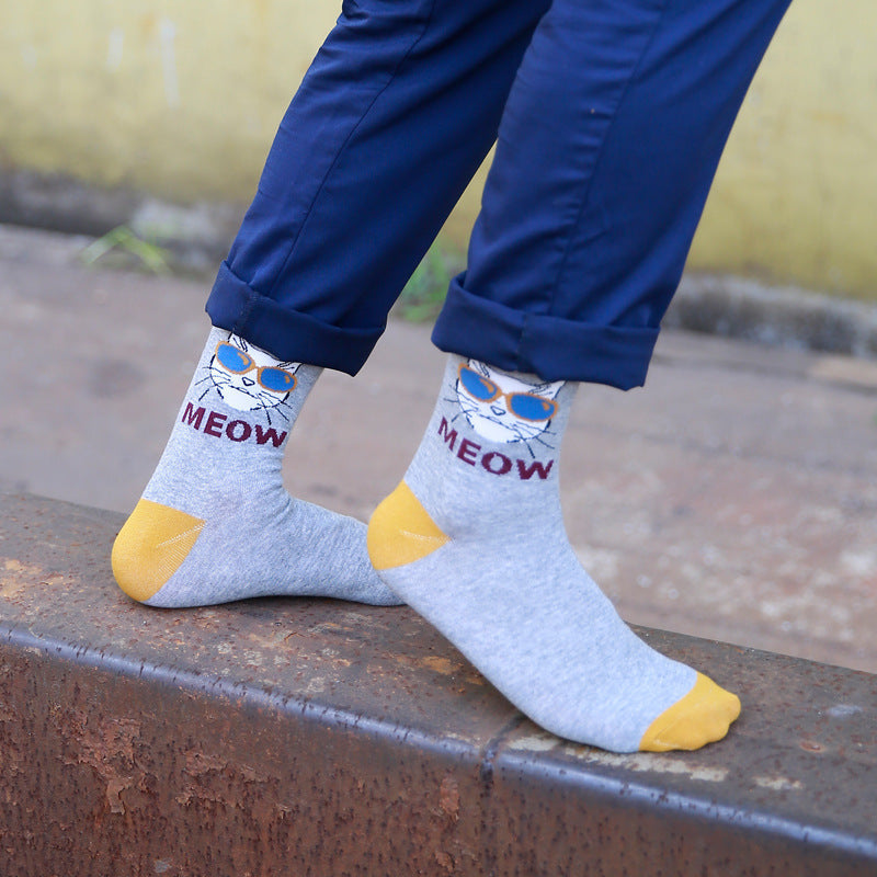 Men's Socks With Cat Head In Sunglasses