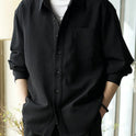 Waffle Polo Collar Jacket Casual Loose Men's Shirt