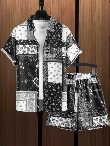 Printed Casual Men's Shirt And Shorts Two-piece Set