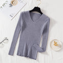 New V-neck Long Sleeve Base Knitting Autumn All-matching Slim Fit Tight Pullover Sweater