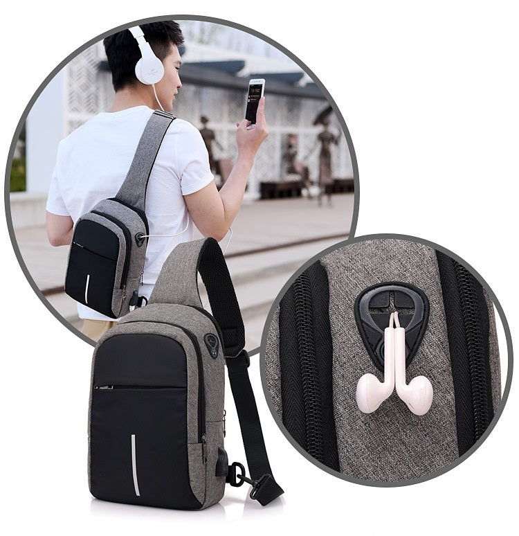 Leisure Travel Waterproof Men's USB Charging Slanted Chest Bag