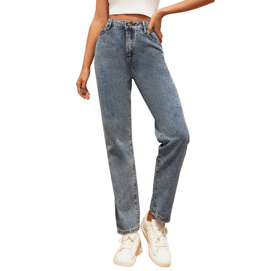 Fashion European And American Retro All-match Wash Denim Trousers High Waist Women's Trousers