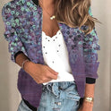 Women's Zipper Short Floral Long-sleeved Jacket Plus Size Clothing