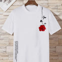 Retro Round Neck Short Sleeves Inverted Rose Print