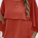 Solid Layered Cloak Sleeve Blouse, Versatile Crew Neck Blouse For Spring & Fall, Women's Clothing