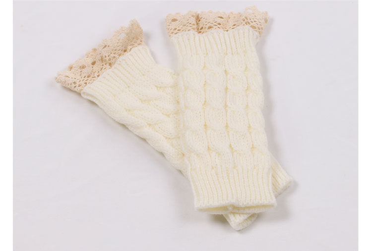 Women's Warm Lace Lengthened Knitted Half-finger Gloves