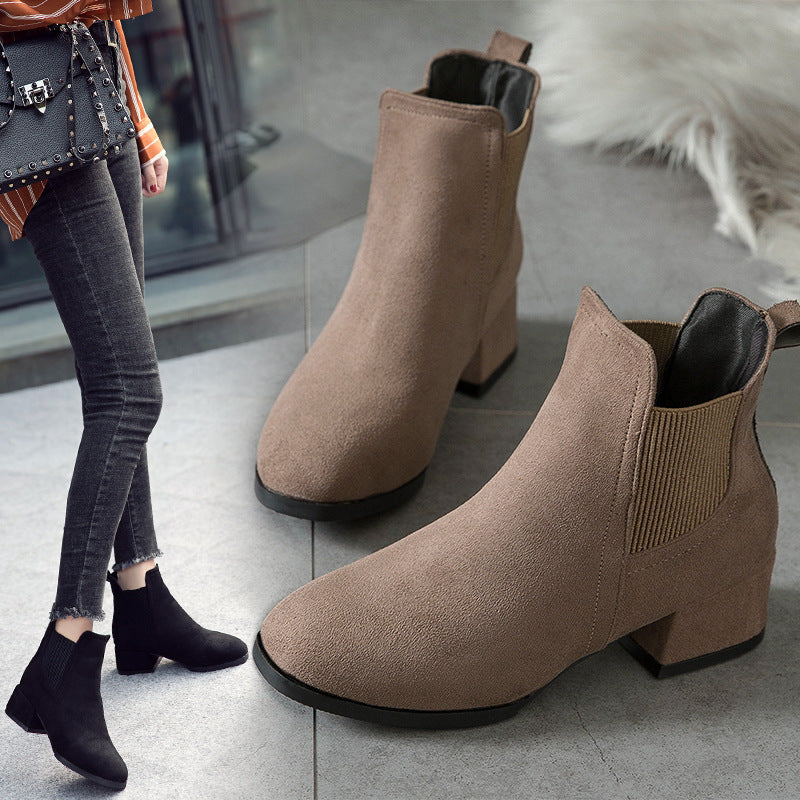 Women's Chunky Heel Suede Casual Ankle Boots