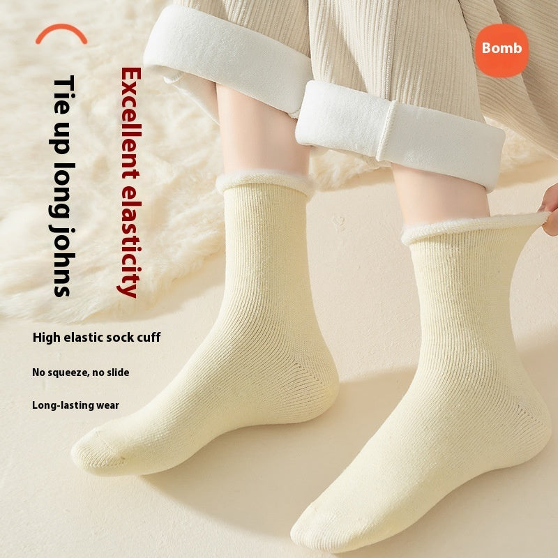 Women's Mid-calf Winter Fleece Lined Padded Warm Keeping Sleeping Floor Cashmere Socks