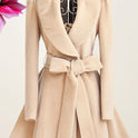 Cinched Waist Slim-fit Women's Woolen Coat