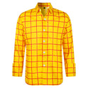 Men's Printed Four-sided Elastic Loose British-style Long-sleeved Lapel Plaid Shirt