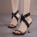 Women's Pleated Leather Fashion Sandals Stiletto