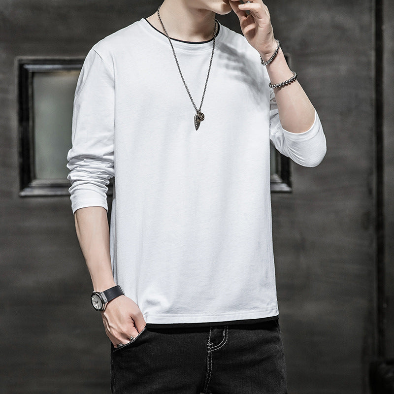 Long-sleeved T-shirt Men's Solid Color Casual Fake Two-piece Bottoming Shirt