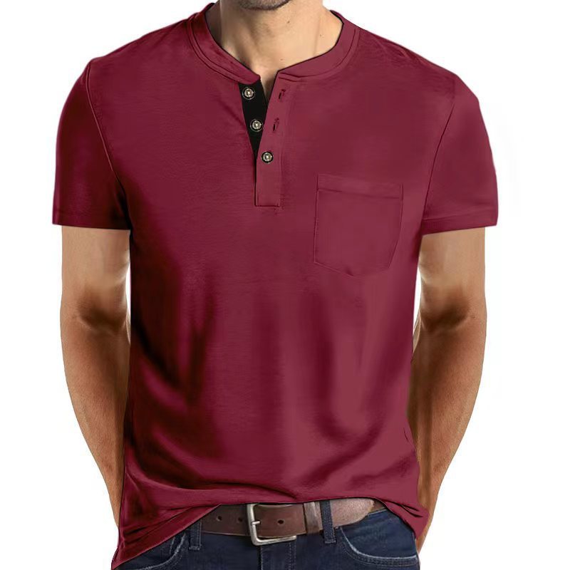 European And American Men's Short Sleeve Button Pocket