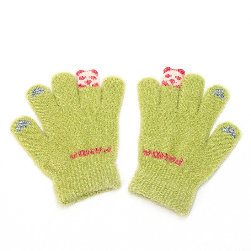 Plush Knitted Gloves With Fingertips For Women