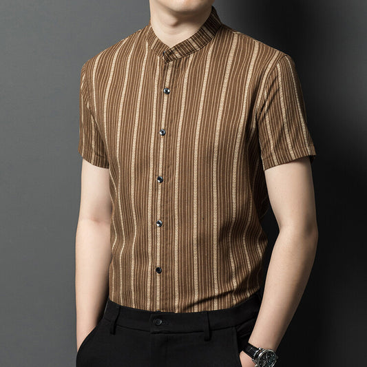 Cotton Stand Collar Chinese Style Short Sleeve Shirt