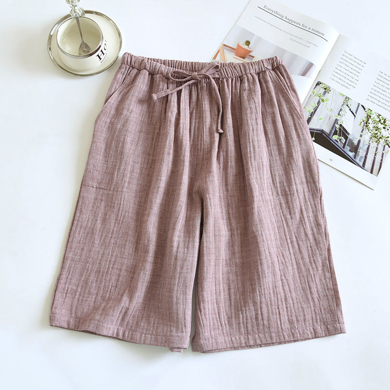 Pure Cotton Gauze Colorful String Washed Home Shorts Couple Style