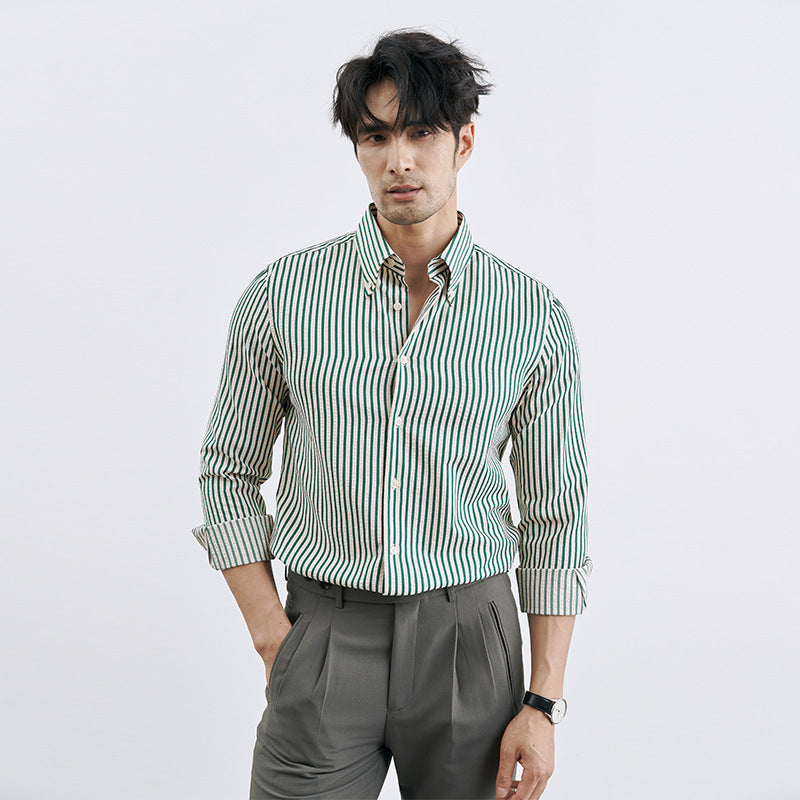 Men's Korean-style Vertical Stripes Trendy Pu Shuai Shirt Business Casual Shirt