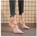 Pointed High Heel Shoes Elegant Cross Lace-up Shoes Suede