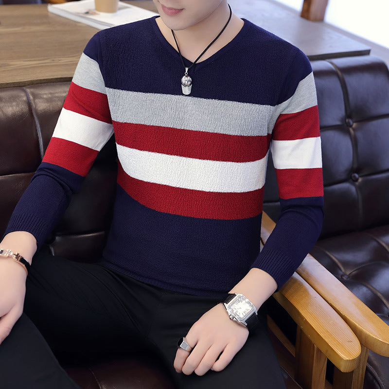 New V Neck Sweater Men Korean Style Long Sleeves