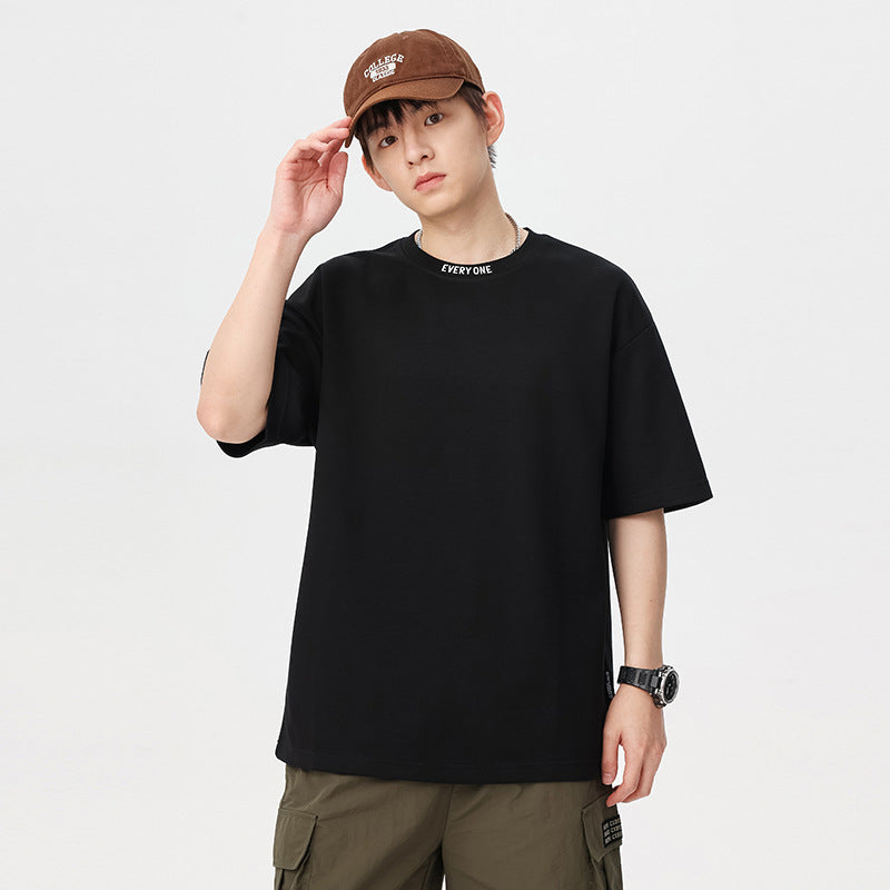 Embroidery Men's Simple Loose Half Sleeve Shirt