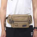 Canvas Fanny Pack With 4-Zipper Pockets Men Waist Bag Hip Bum Bag With Adjustable Strap For Outdoors Workout Traveling Casual Running Hiking Cycling