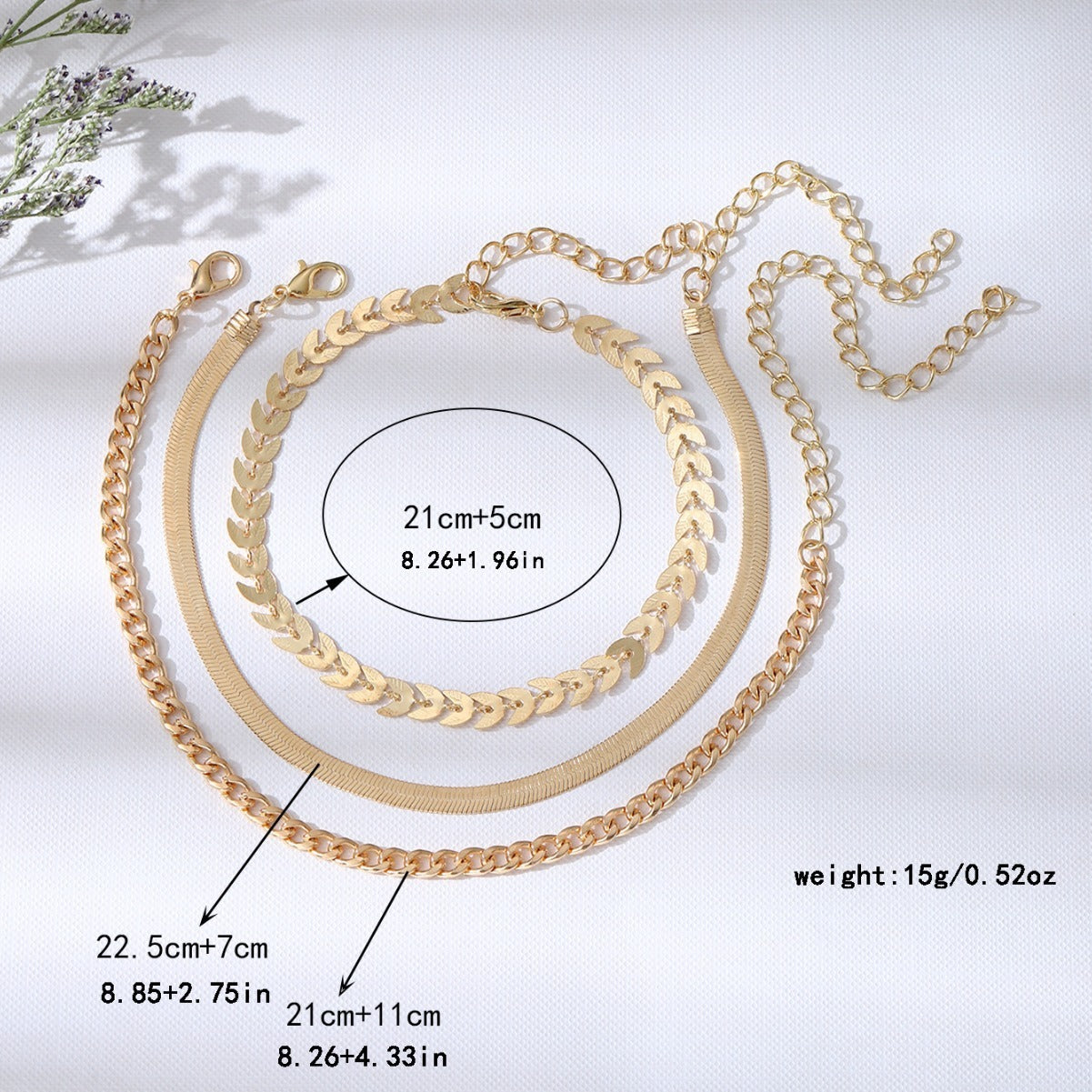 Three-piece Flat Snake Wheat Chain Combination Foot Ornaments Female