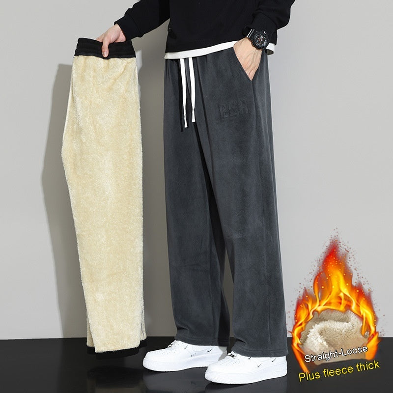 Winter Men's Casual Cashmere Pants Straight Wide-leg Pants