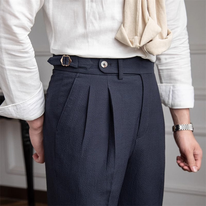 New Summer Men's High Waist Straight Casual Suit Pants