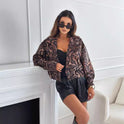 Long Sleeve Short Leopard Print Blazer For Women