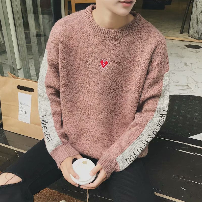 Boys Embroidered Casual Sweater Long-sleeved Color-block Sweater