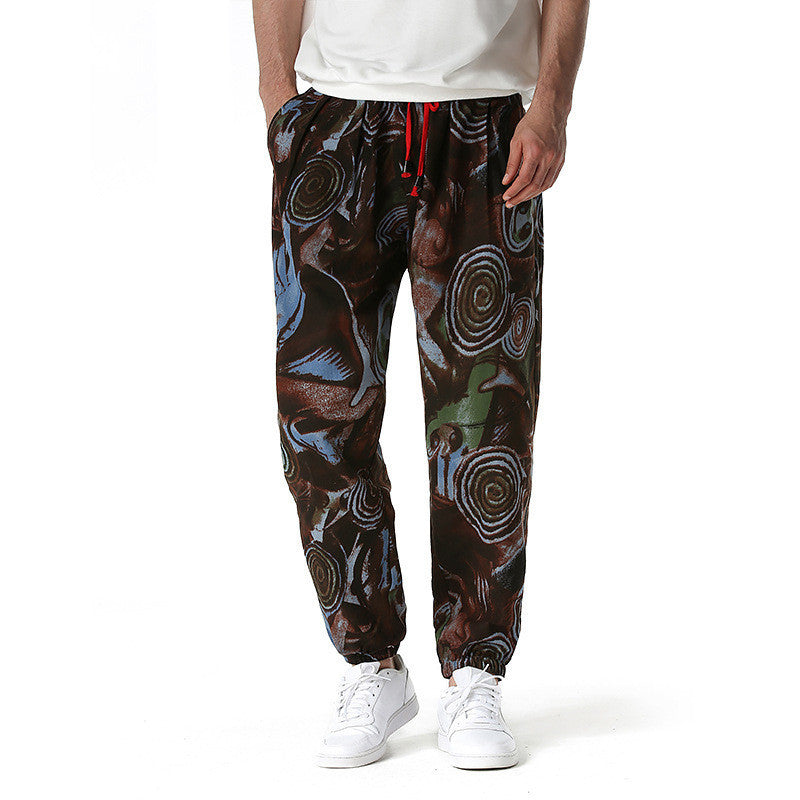 Men's Cotton And Linen Print Pencil Pants