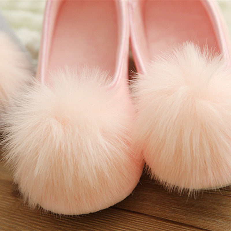 Super Soft Big Hair Ball Super Cute Flat Heel Low Top Bag Heel Pedal Shoes