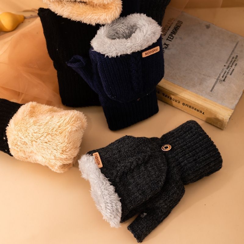 Men's Flip Knitting Wool Gloves Students Warm-keeping