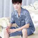 Men's Imitation Silk Short-sleeved Cardigan Shorts Suit