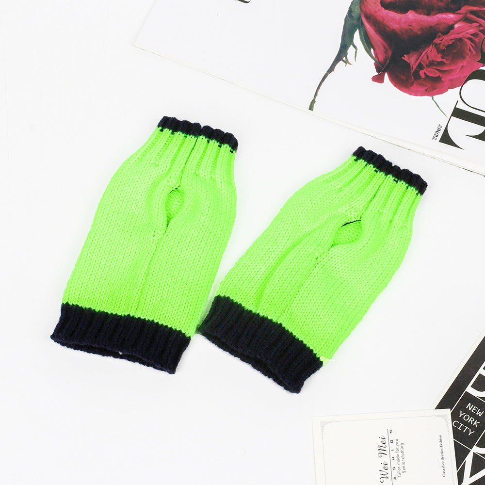 Half Finger Warm Color Wrist Wrap Warm Wool Gloves